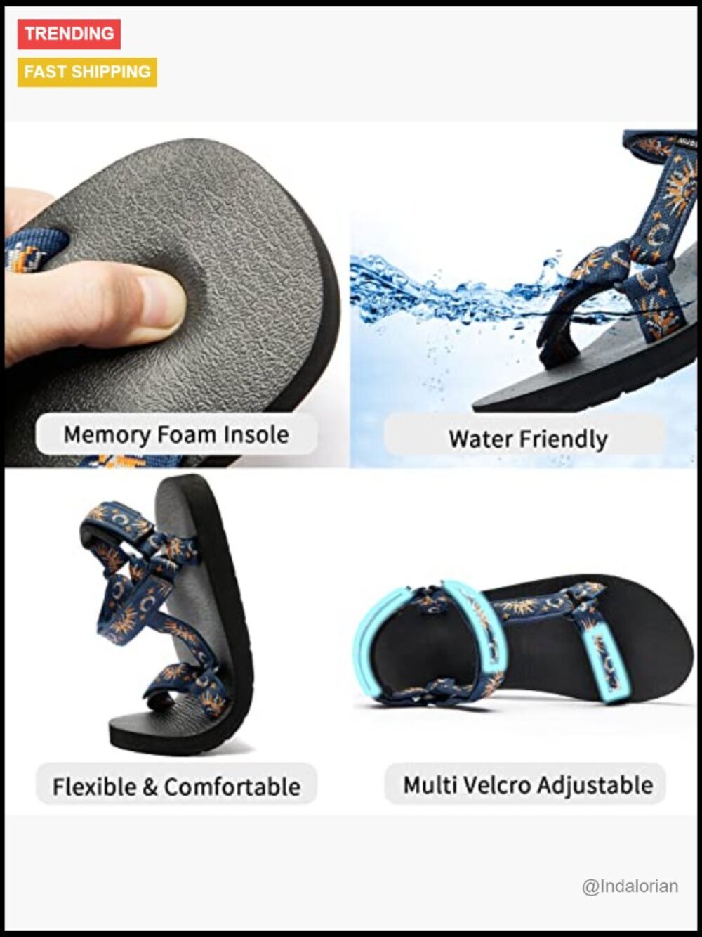 Quick-Drying Polyester Sport Sandals with Arch Support for Walking Hiking - Picture 6 of 7